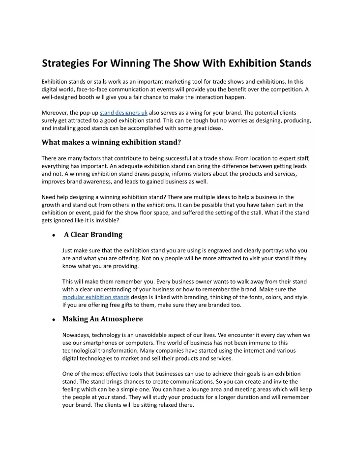 strategies for winning the show with exhibition