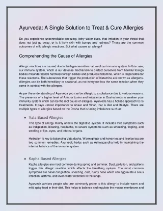 Ayurveda A Single Solution to Treat & Cure Allergies