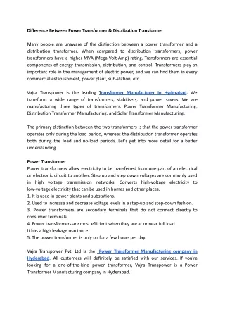 difference between power transformer distribu