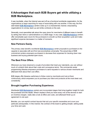 6 Advantages that each B2B Buyers get while utilizing a B2B Marketplace