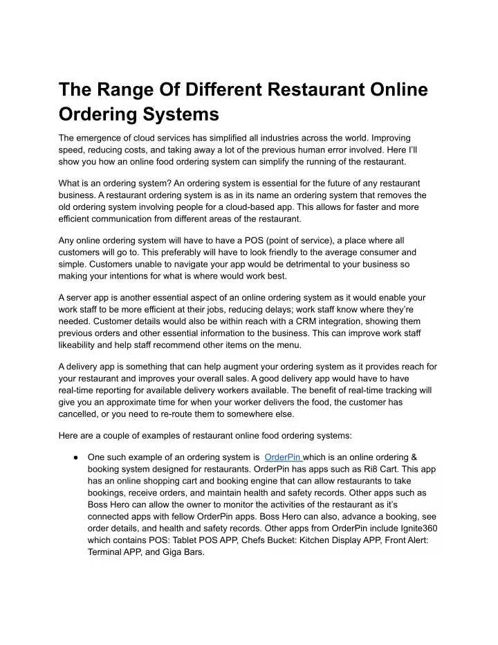 the range of different restaurant online ordering