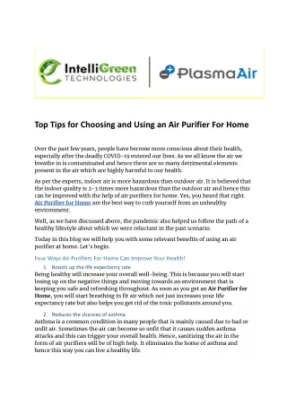 Top Tips for Choosing and Using an Air Purifier For Home