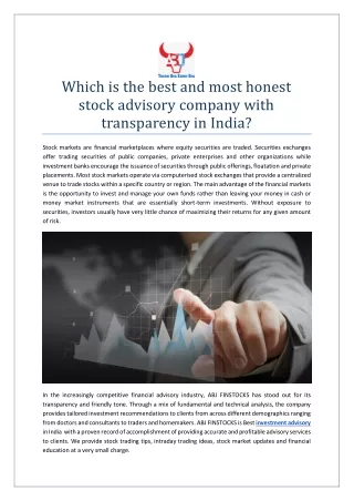 which is the best and most honest stock advisory