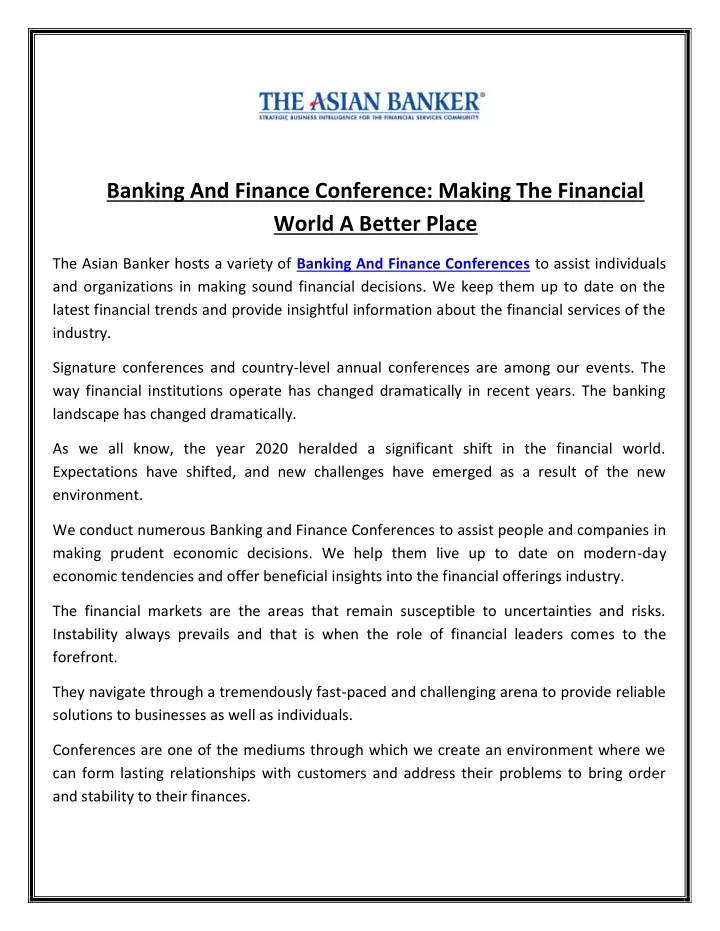 banking and finance conference making