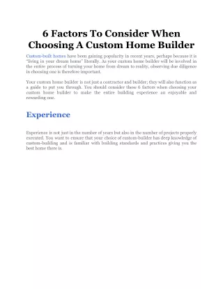 6 factors to consider when choosing a custom home