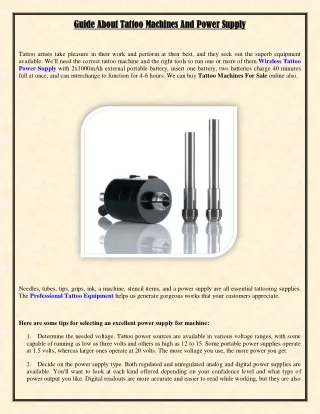 Guide About Tattoo Machines And Power Supply