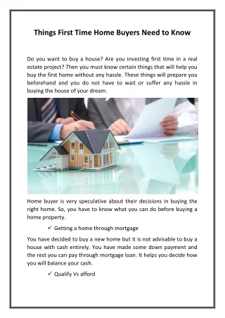 Things First Time Home Buyers Need to Know