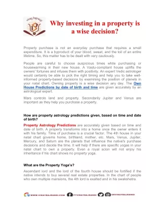 why investing in a property is a wise decision