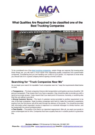 What Qualities Are Required to be classified one of the Best Trucking Companies