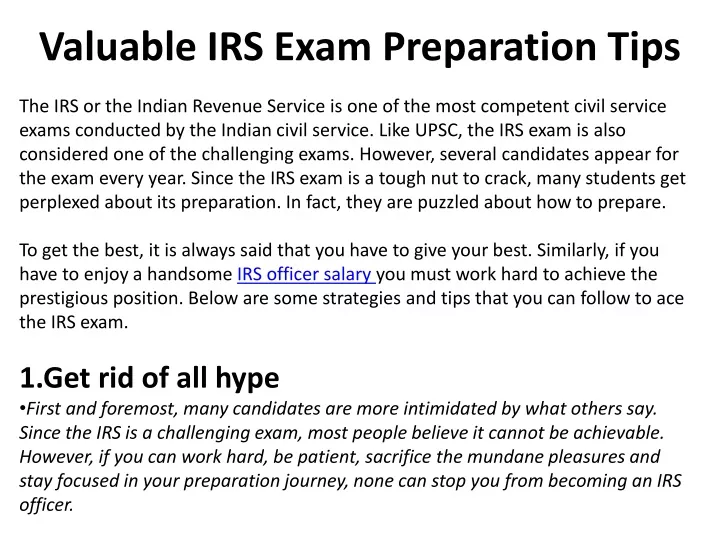 valuable irs exam preparation tips