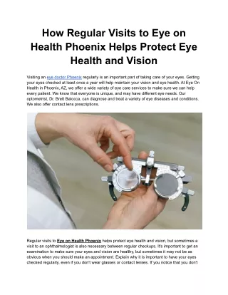 How Regular Visits to Eye on Health Phoenix Helps Protect Eye Health and Vision