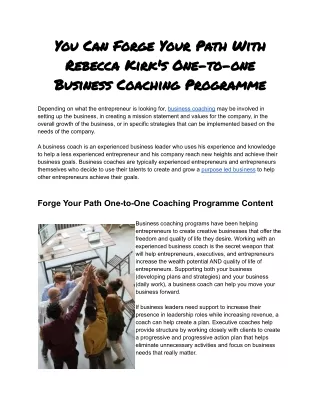 You Can Forge Your Path With Rebecca Kirk's One-to-one Business Coaching Programme