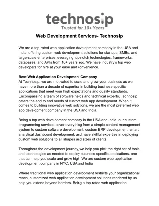 Web Development Services- Technosip