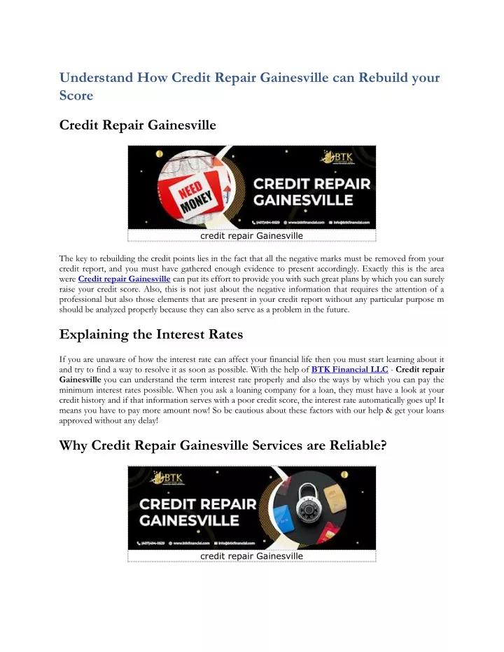 understand how credit repair gainesville