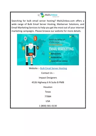 Bulk Email Server Hosting  Mails2inbox.com