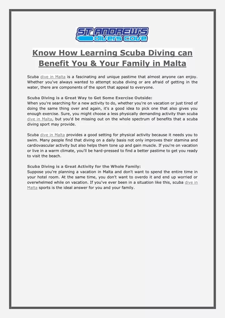 know how learning scuba diving can benefit