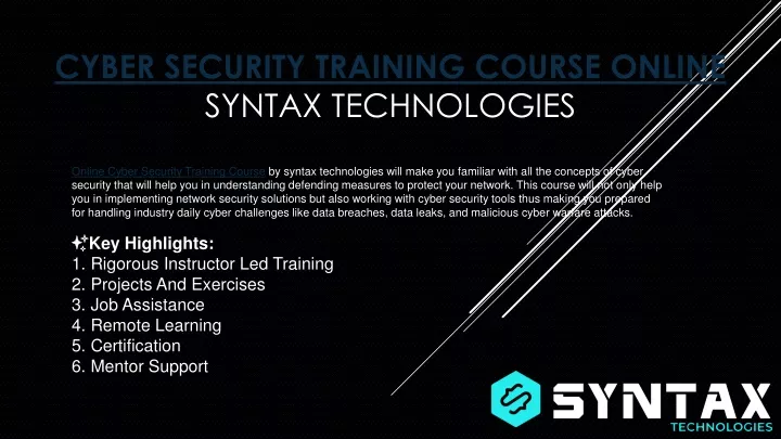 cyber security training course online syntax