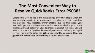 The Most Convenient Way to Resolve QuickBooks Error PS038!