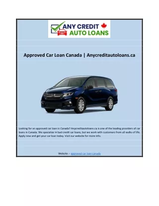 Approved Car Loan Canada