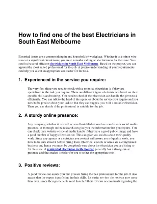 Electricians South East Melbourne