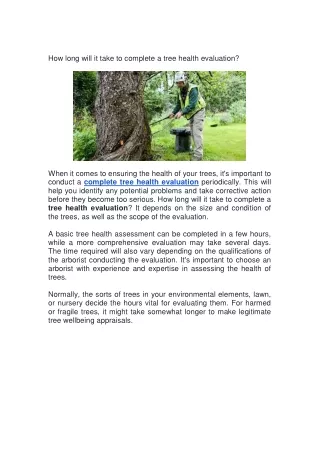 how long will it take to complete a tree health