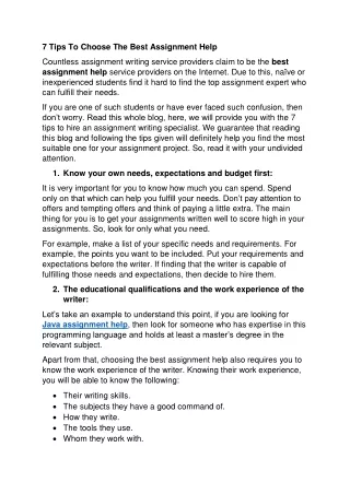 7 Tips To Choose The Best Assignment Help pdf