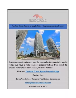 Top Real Estate Agents in Maple Ridge | Iloveonepercentrealty.com