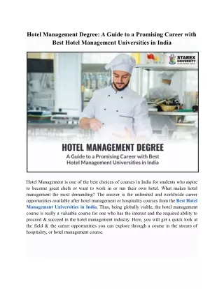 Hotel Management Degree - A Guide to a Promising Career with Best Hotel Management Universities in India