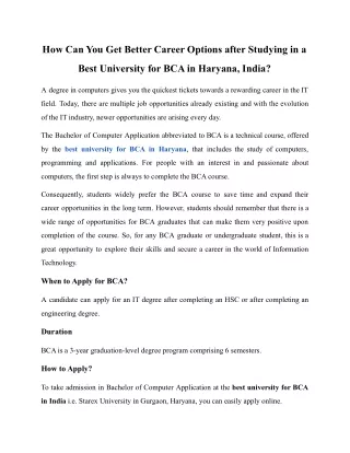 How Can You Get Better Career Options after Studying in a Best University for BCA in Haryana, India_