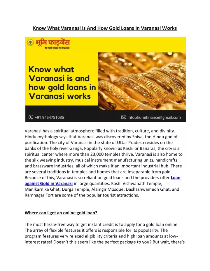 know what varanasi is and how gold loans