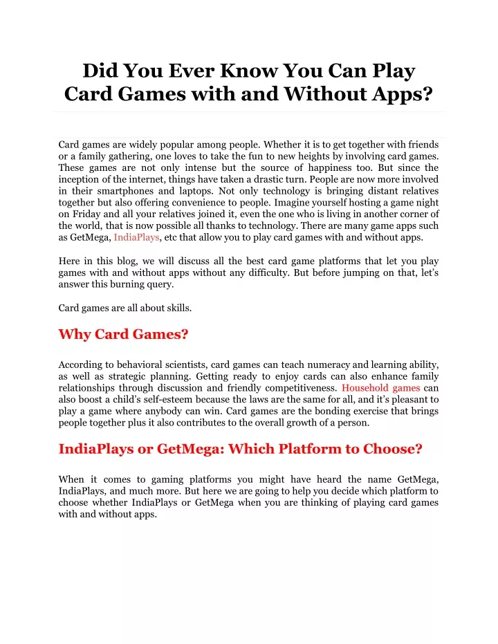 did you ever know you can play card games with
