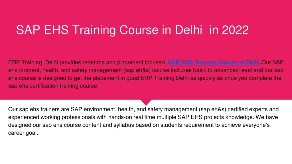 PPT - SAP EHS Training Course in Delhi PowerPoint Presentation, free ...