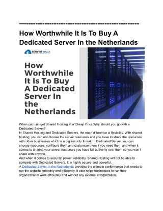 how worthwhile it is to buy a dedicated server