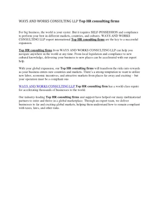 ways and works consulting llp top hr consulting