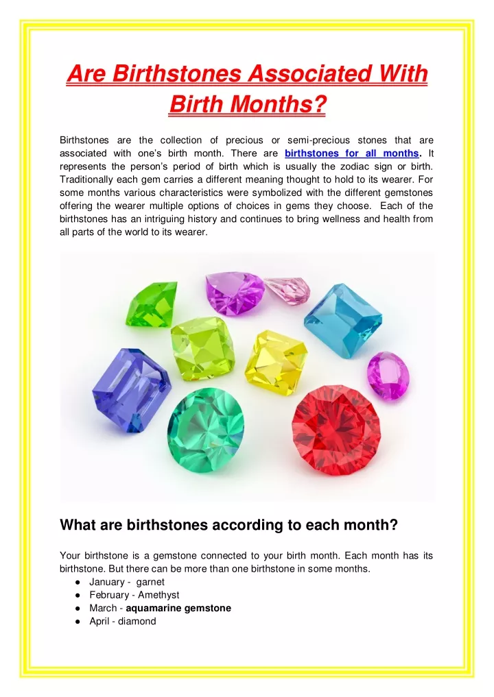 are birthstones associated with birth months