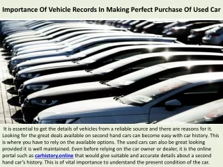 CarHistory.online Reviews - Importance Of Vehicle Records In Making Perfect Purc