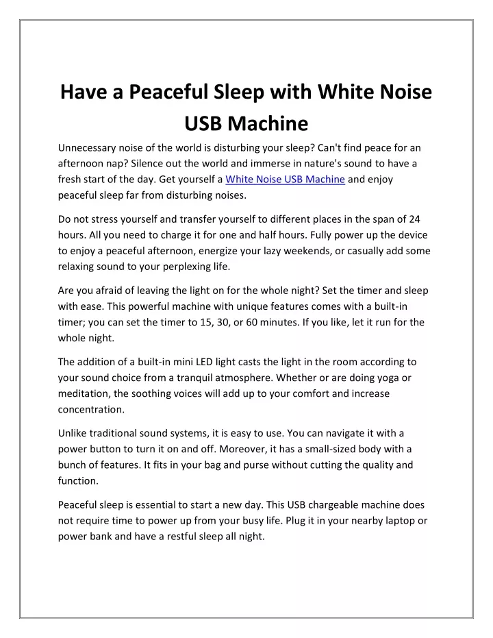 have a peaceful sleep with white noise usb machine