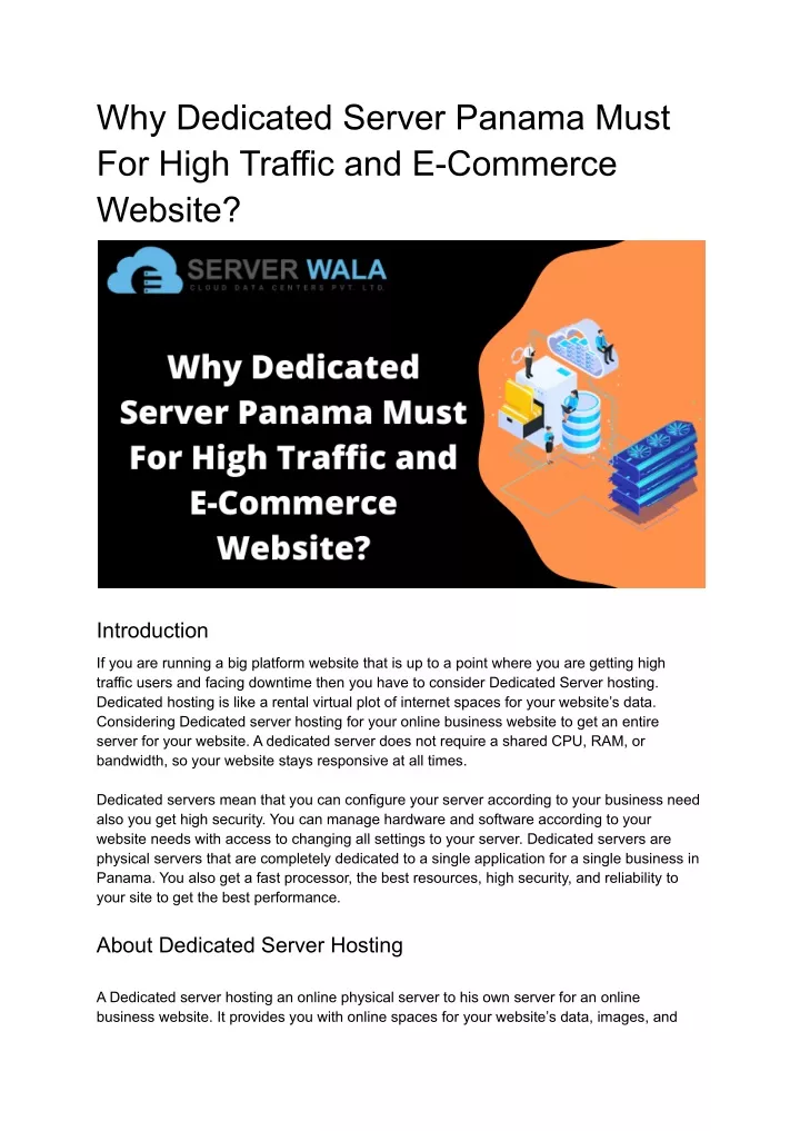 why dedicated server panama must for high traffic