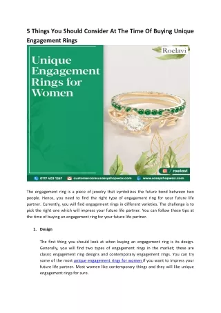 5 Things You Should Consider At The Time Of Buying Unique Engagement Rings