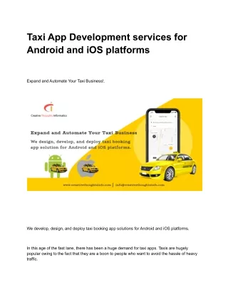 Taxi App Development services for Android and iOS platforms.