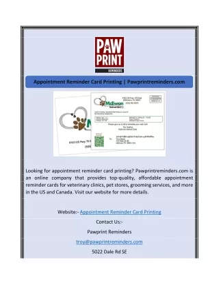Appointment Reminder Card Printing | Pawprintreminders.com
