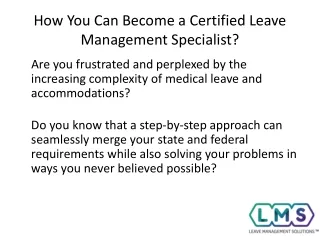 How You Can Become a Certified Leave Management Specialist?