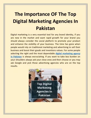 The Importance OF The Digital Marketing Agency In Pakistan
