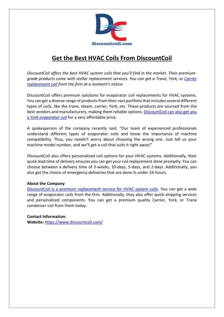 get the best hvac coils from discountcoil