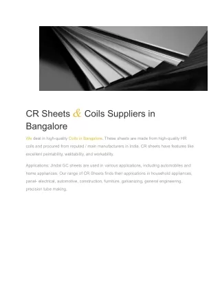 cr sheets coils suppliers in bangalore