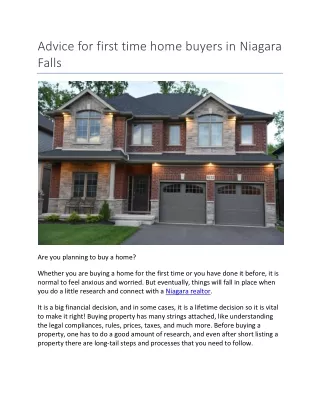 Advice for first time home buyers in Niagara Falls