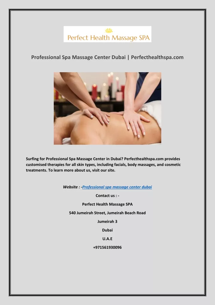 professional spa massage center dubai