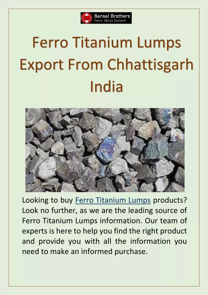 ferro titanium lumps export from chhattisgarh