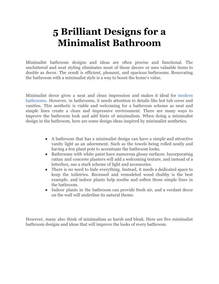 5 brilliant designs for a minimalist bathroom