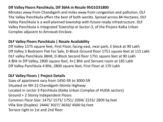 DLF valley floors, Dlf Panchkula Resale